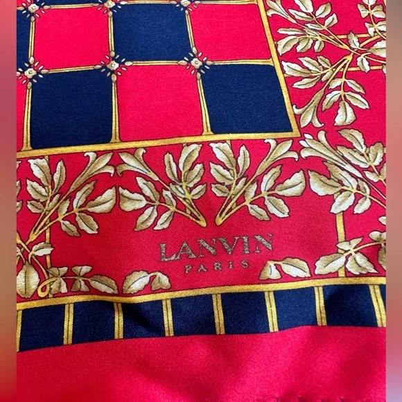 Genuine vintage LANVIN geometrical red gold silk scarf square - Picture 11 of 15